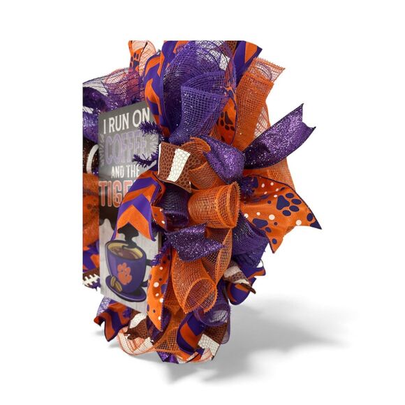 Clemson Football Wreath I Run On Tigers and Coffee - Picture 3 of 5